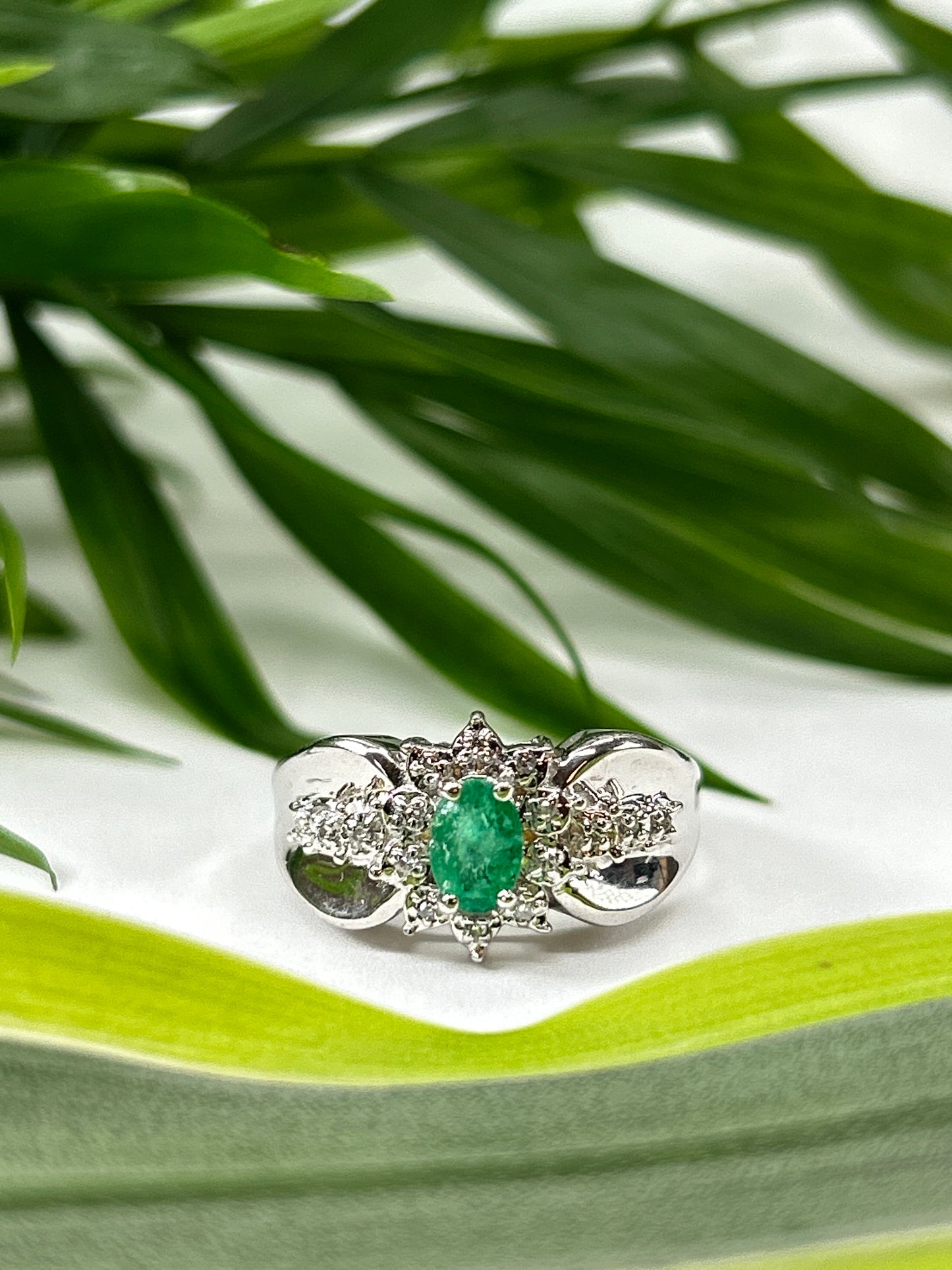 Natural Emerald and Diamond Ring