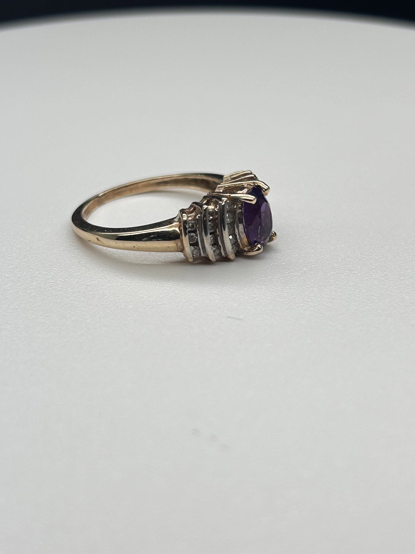 Amethyst and Diamond 10K Gold Ring