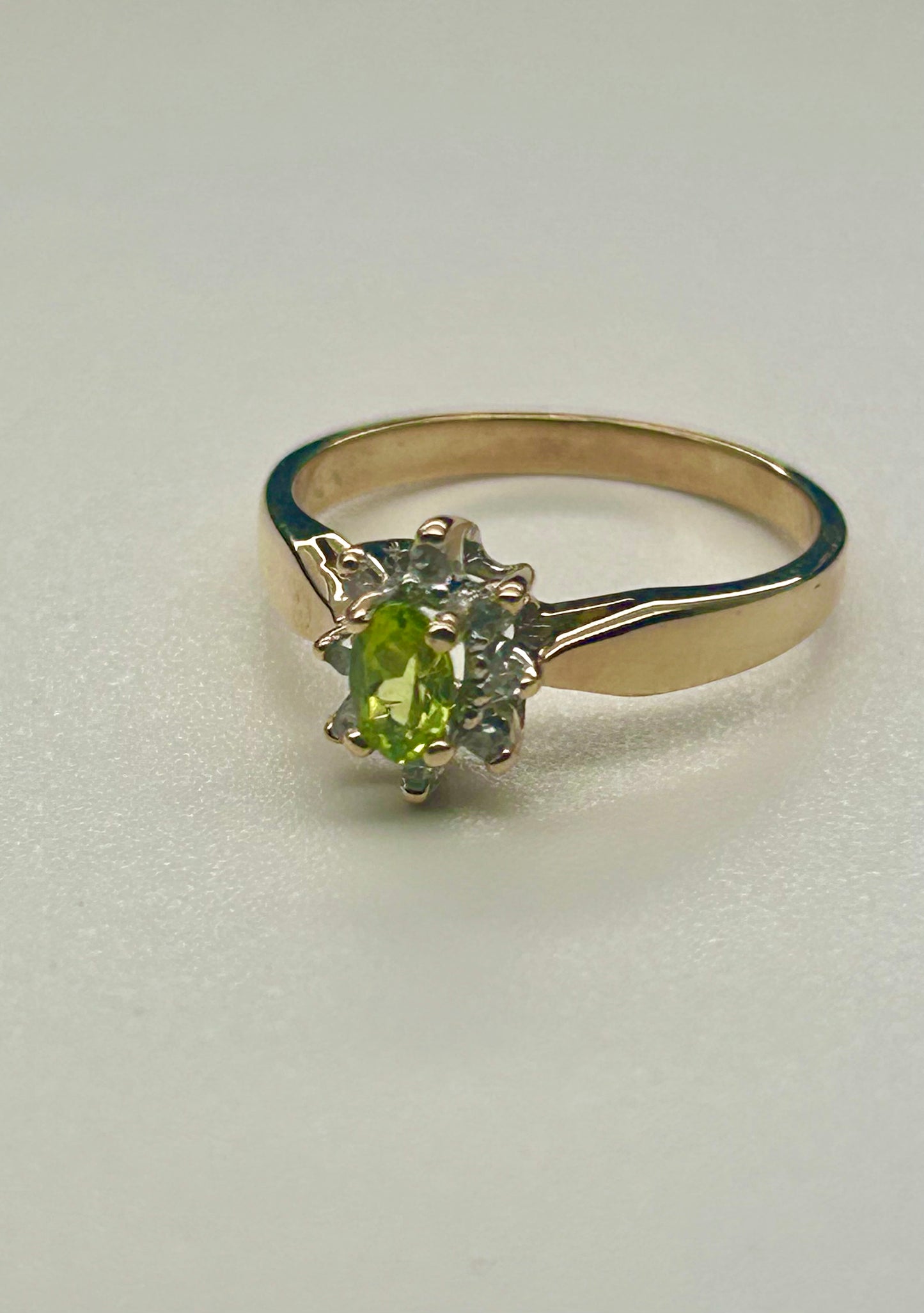 Peridot and Diamond Halo 10K Gold Ring