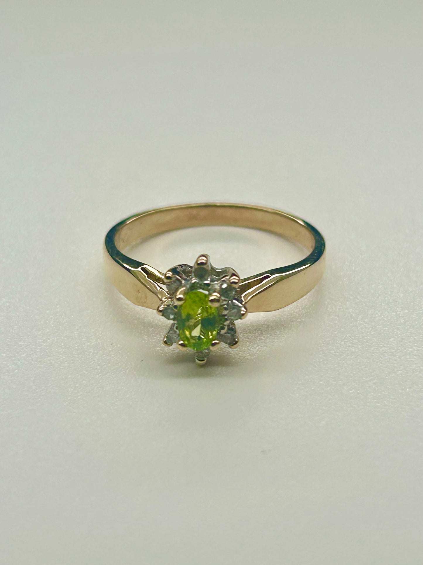 Peridot and Diamond Halo 10K Gold Ring
