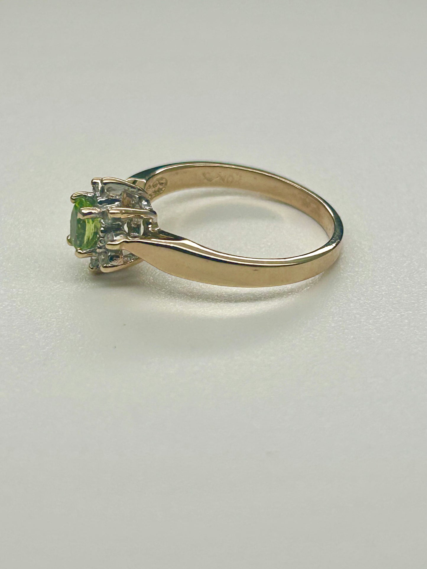 Peridot and Diamond Halo 10K Gold Ring