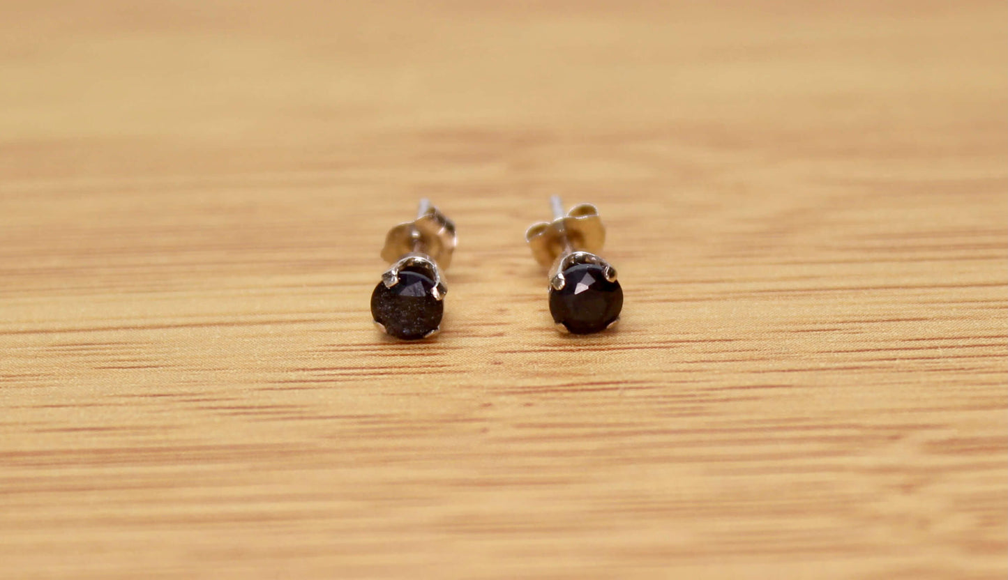 Natural Black Sapphire and 14k White Gold Earrings