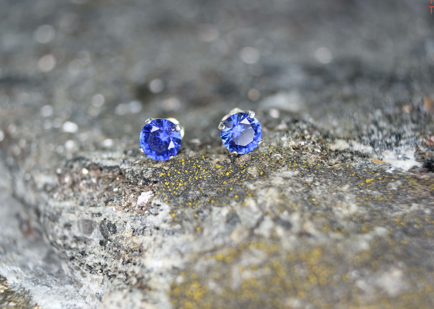 Sapphire 14k White Gold Earrings  (Pair)