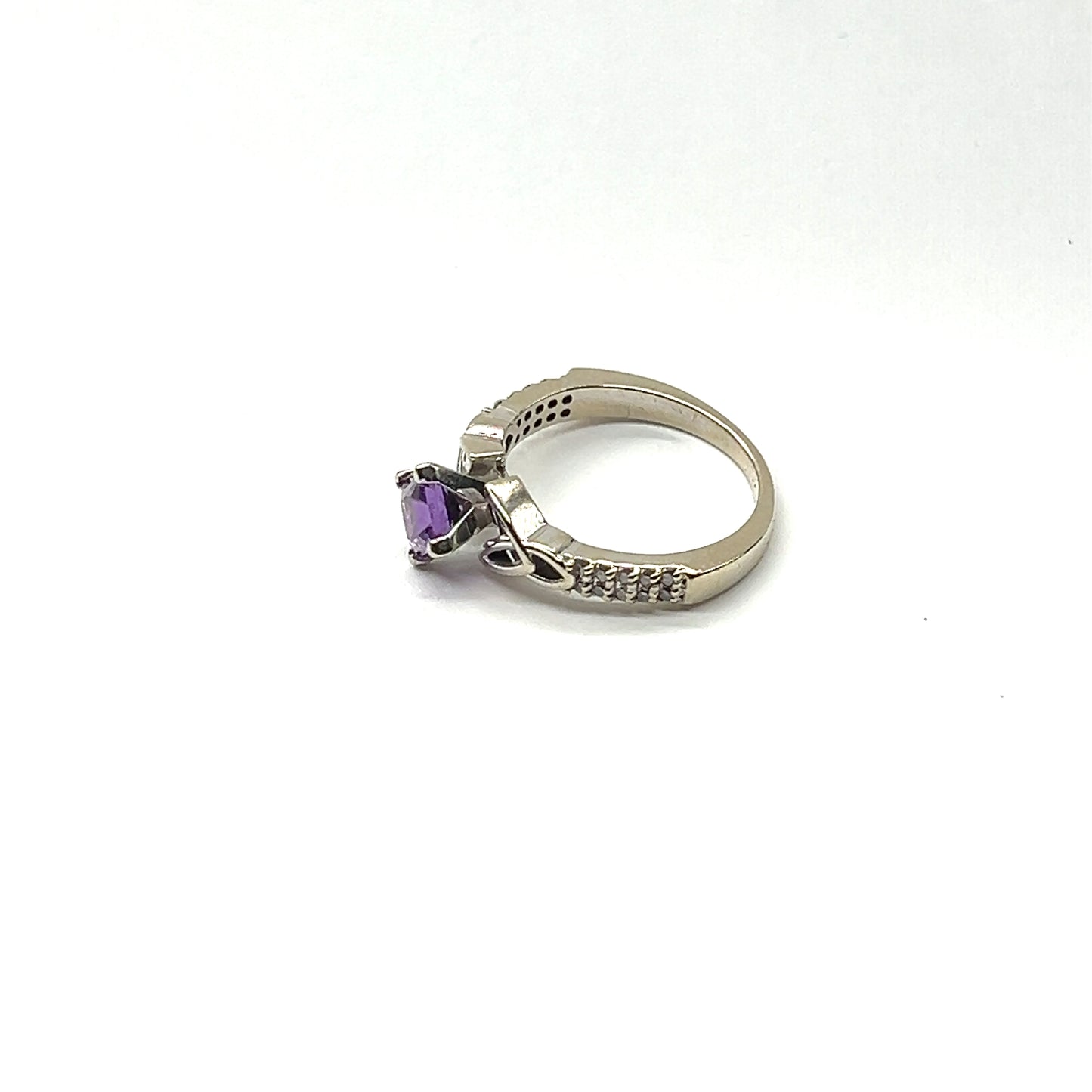 Amethyst and Diamond Celtic Ring in 14k White Gold