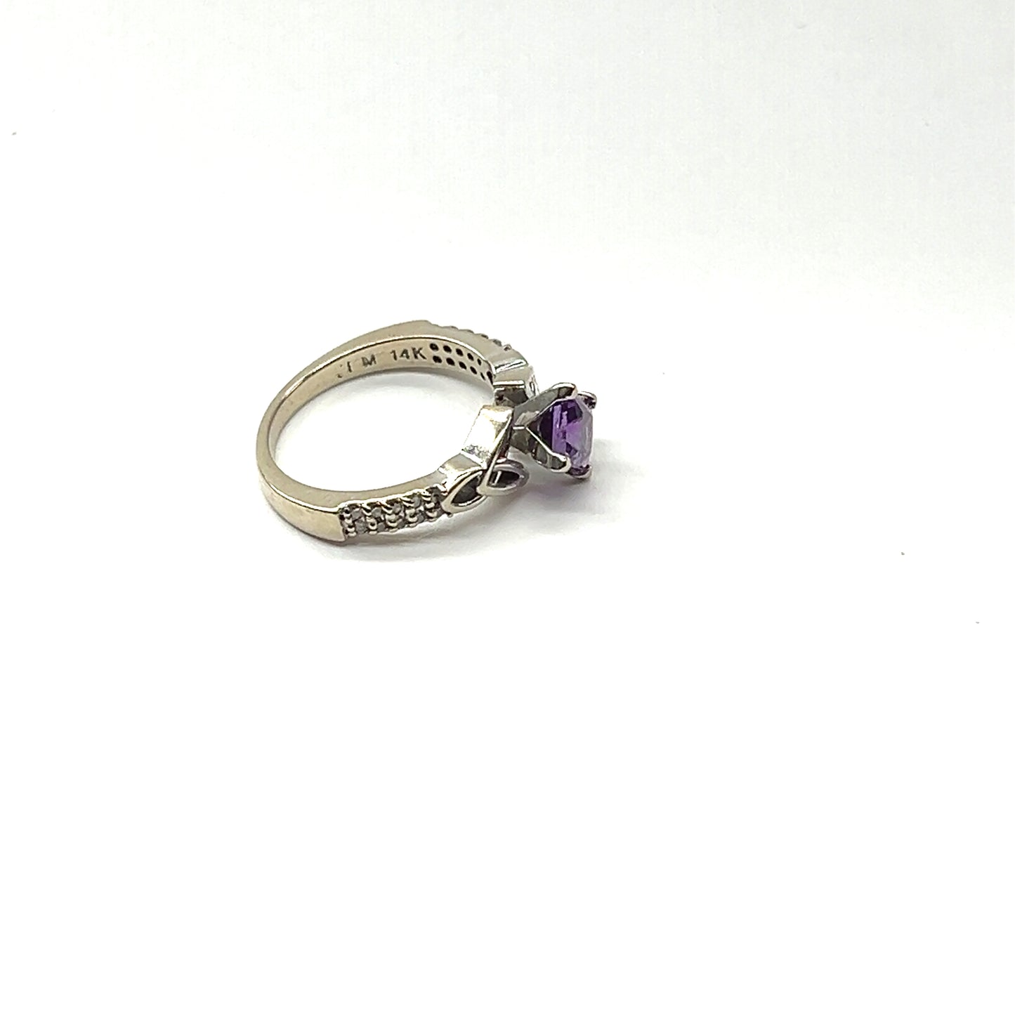 Amethyst and Diamond Celtic Ring in 14k White Gold