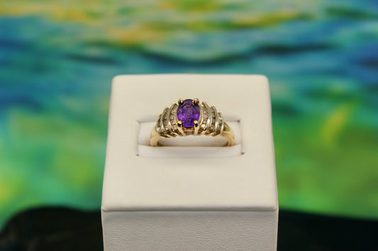 Amethyst and Diamond 10K Gold Ring