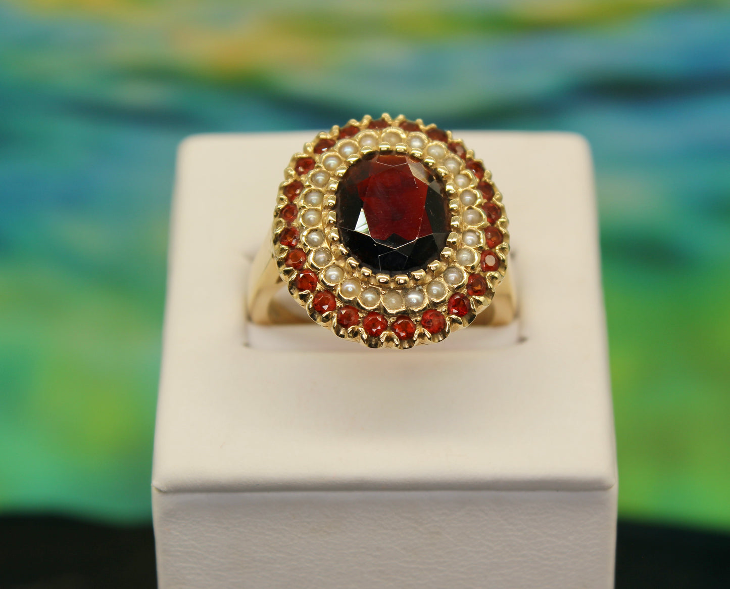 Garnet and Pearl 14k Gold Ring