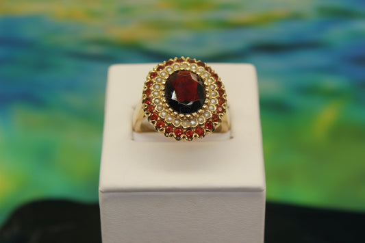 Garnet and Pearl 14k Gold Ring