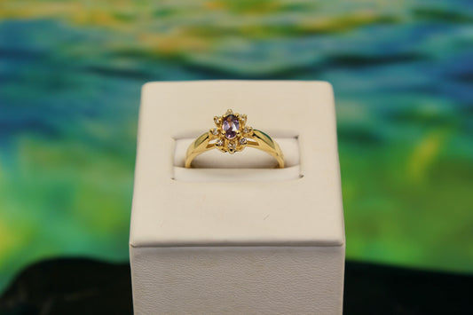 Amethyst and Diamond 10K Gold Ring