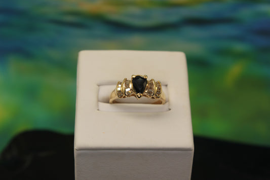 Black Sapphire (Very Deep Blue) Diamond Ring set in 14K Gold