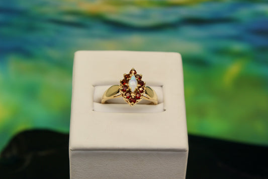 Opal and Garnet 10k Gold Ring