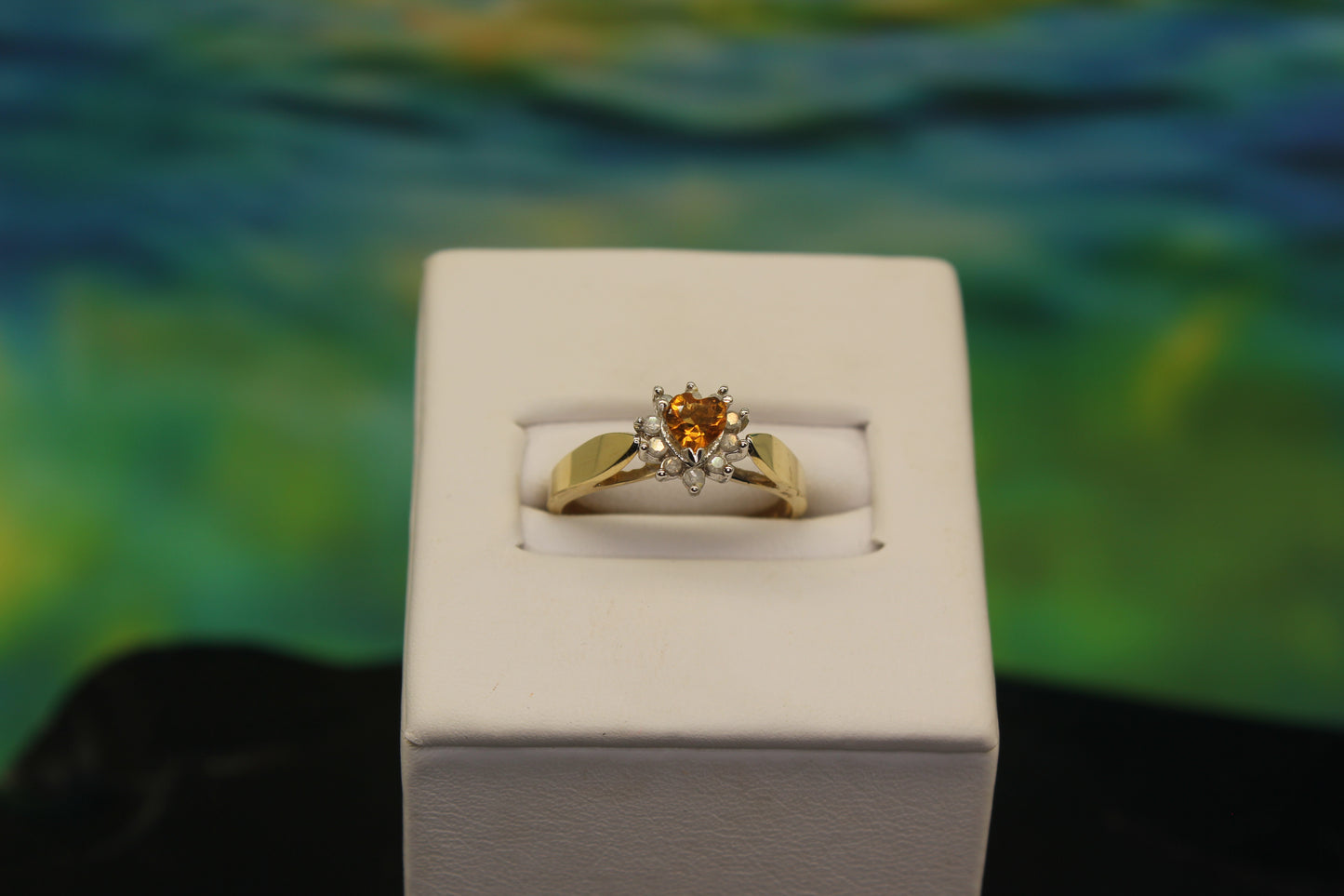 Citrine and Diamond Halo 14K Gold Ring