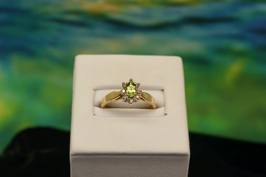 Peridot and Diamond Halo 10K Gold Ring