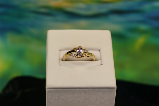 Natural Tanzanite and Diamond 10k Gold Ring