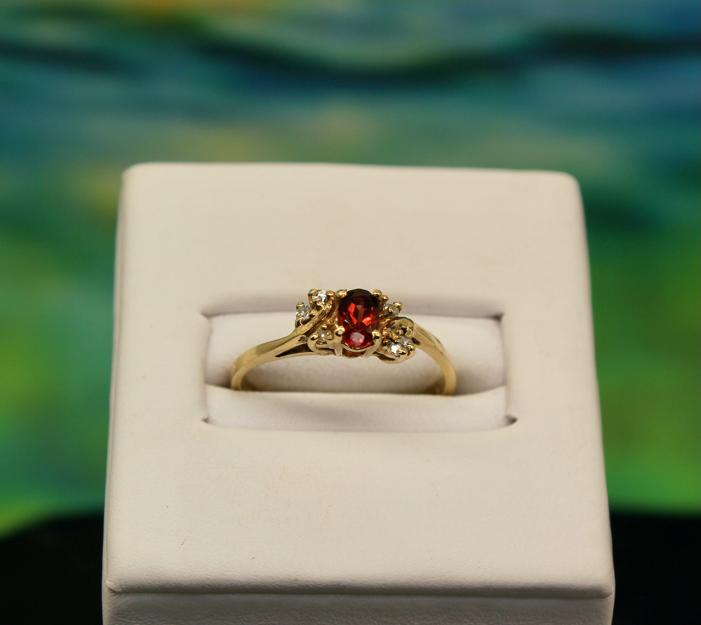 Natural Garnet and Diamond 10K Gold Ring