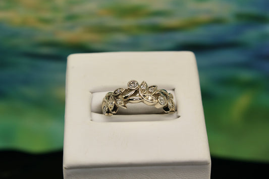 Vine Leaf Diamond 14k White Gold Eternity Ring