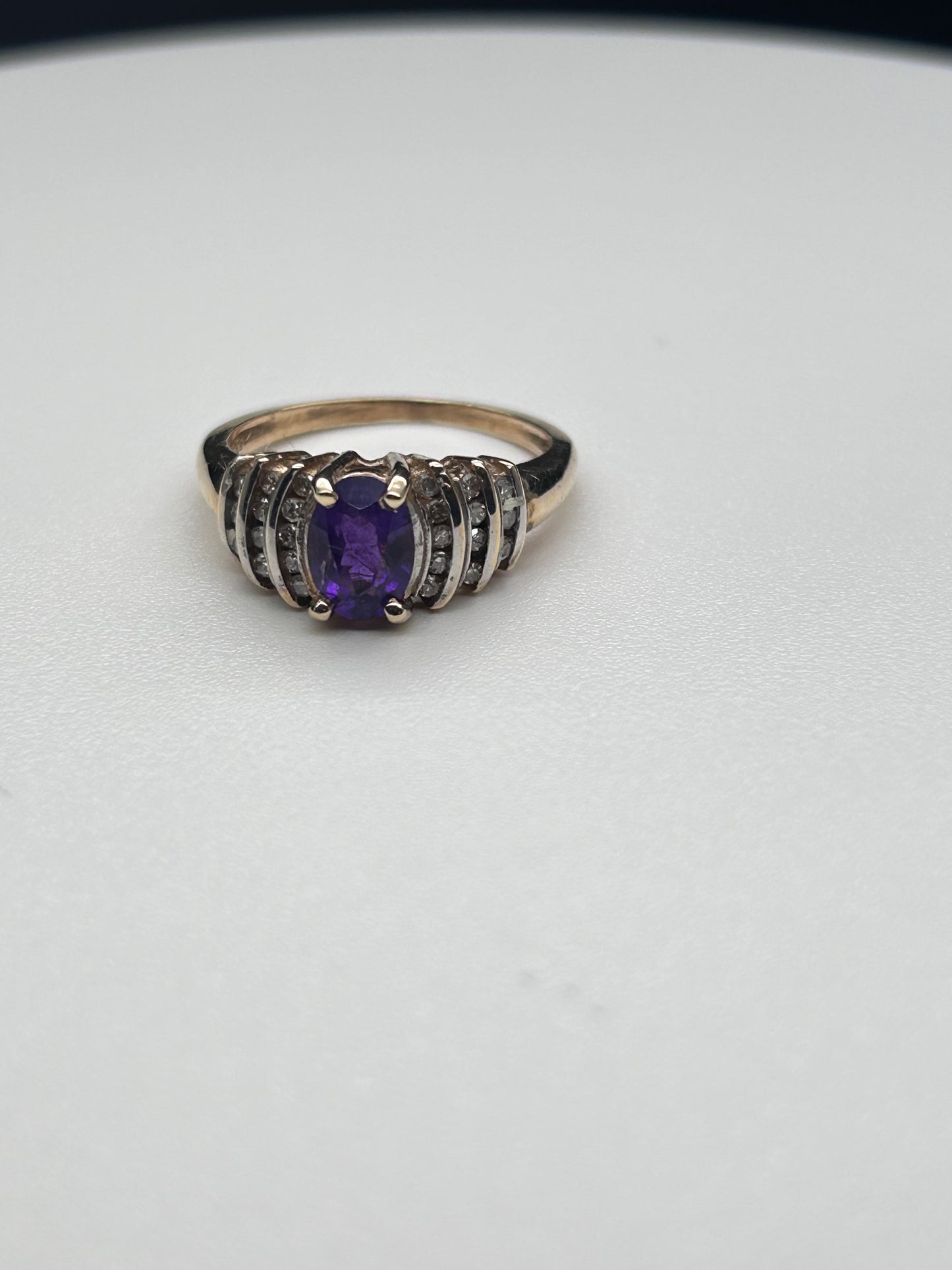 Amethyst and Diamond 10K Gold Ring