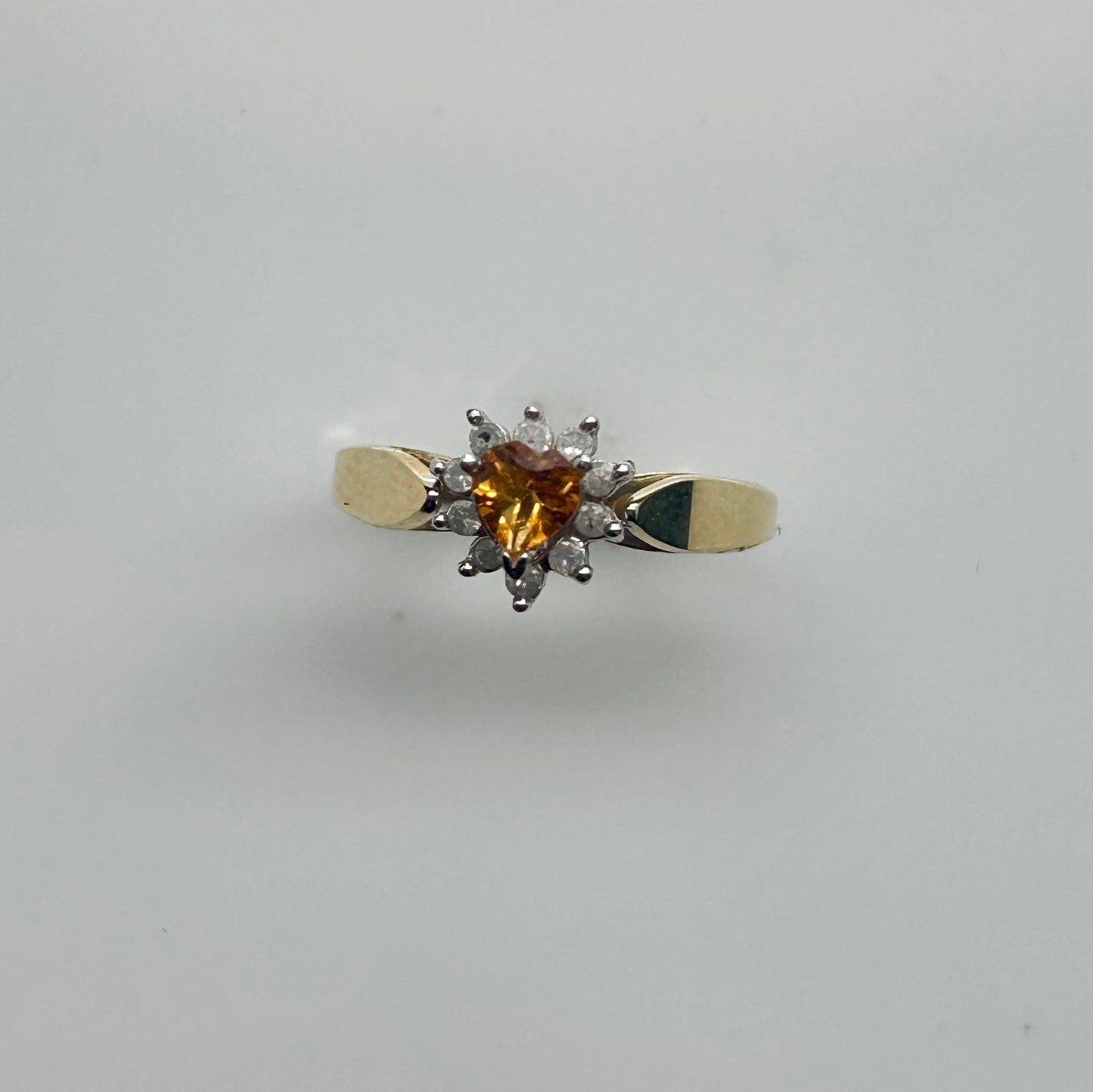 Citrine and Diamond Halo 14K Gold Ring