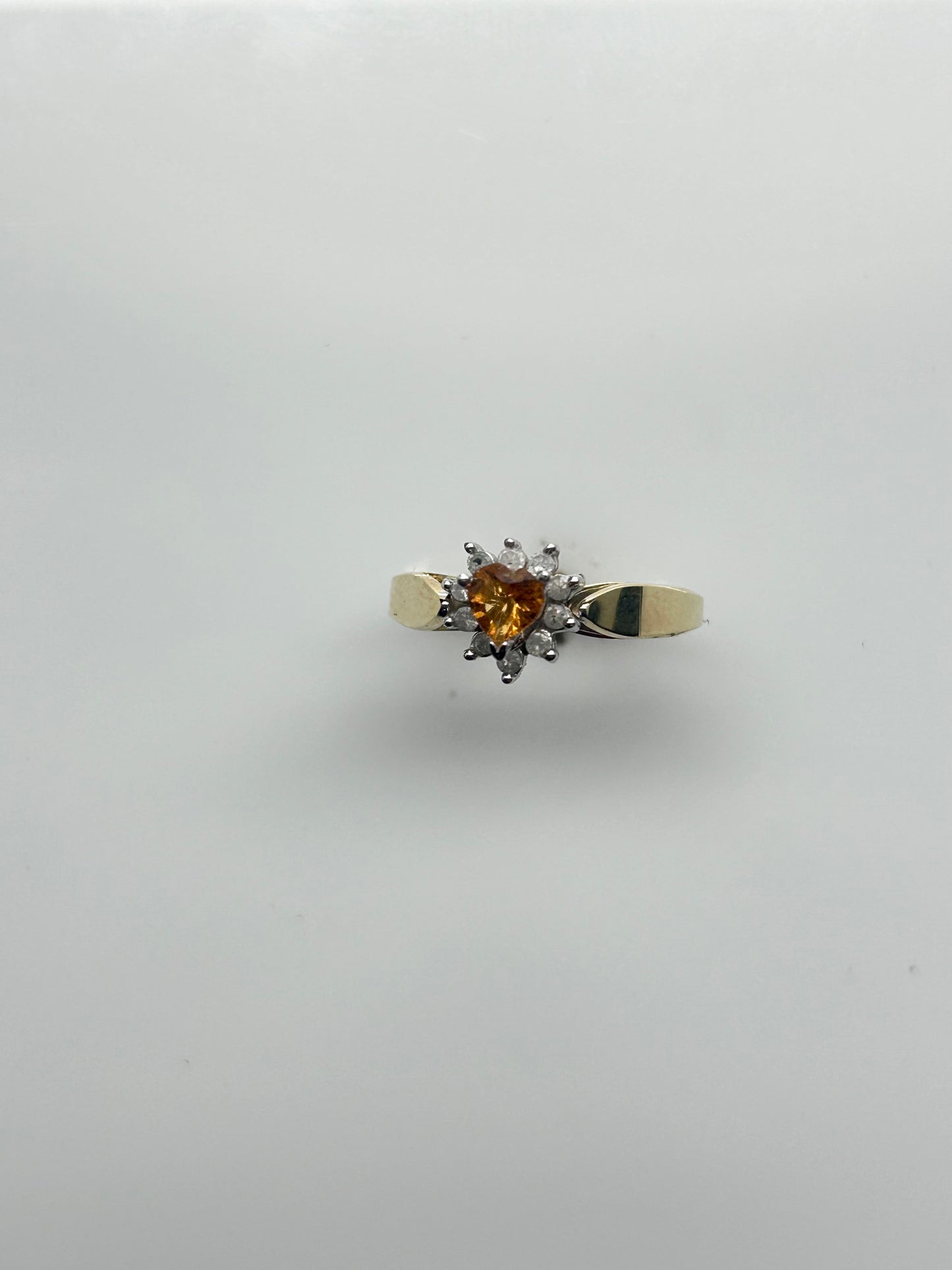 Citrine and Diamond Halo 14K Gold Ring