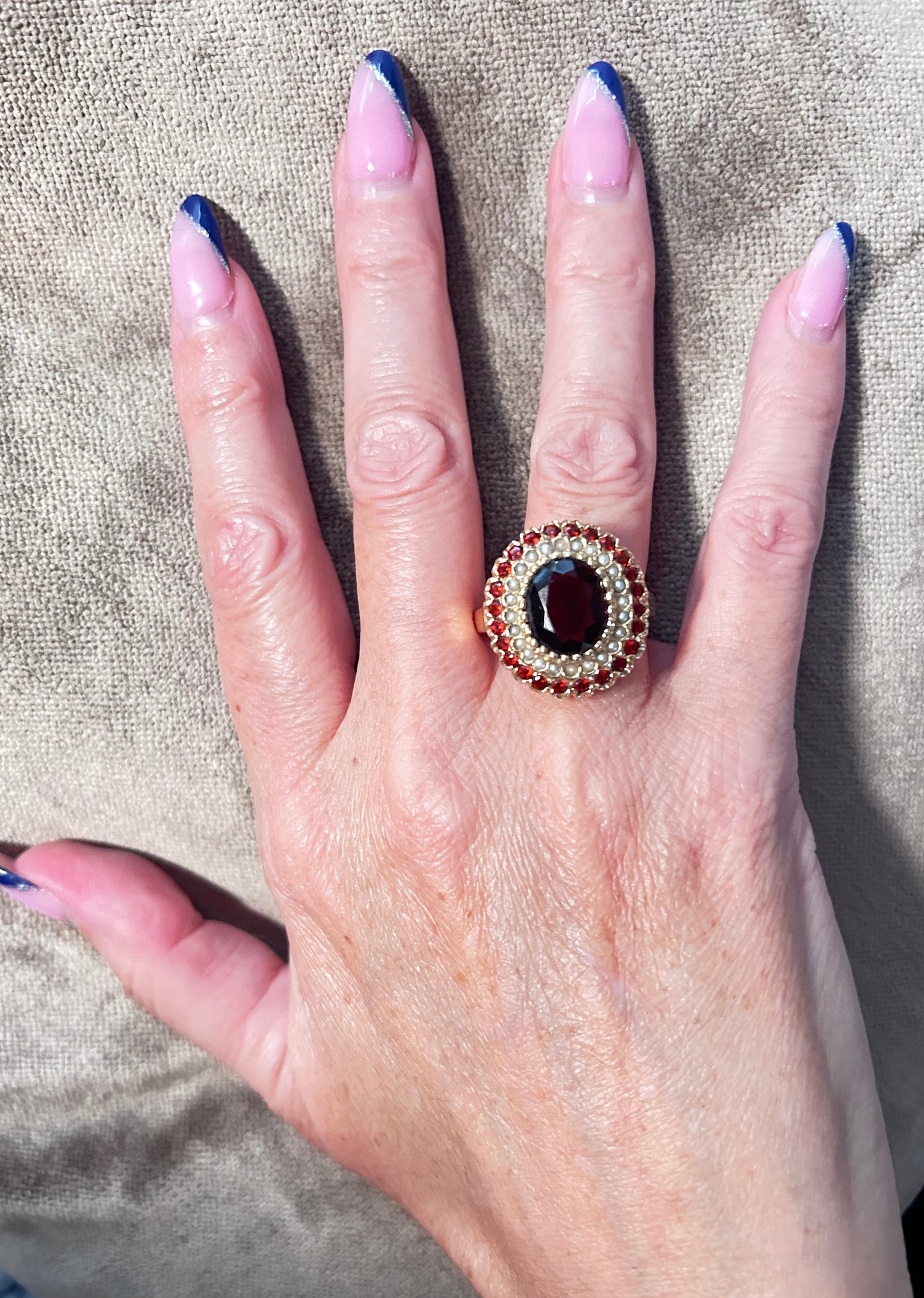 Garnet and Pearl 14k Gold Ring