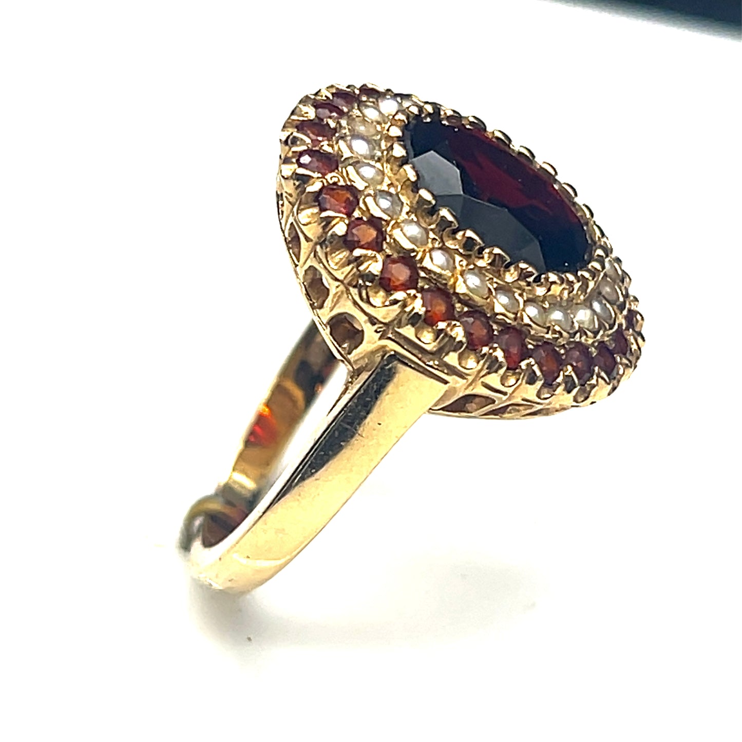 Garnet and Pearl 14k Gold Ring