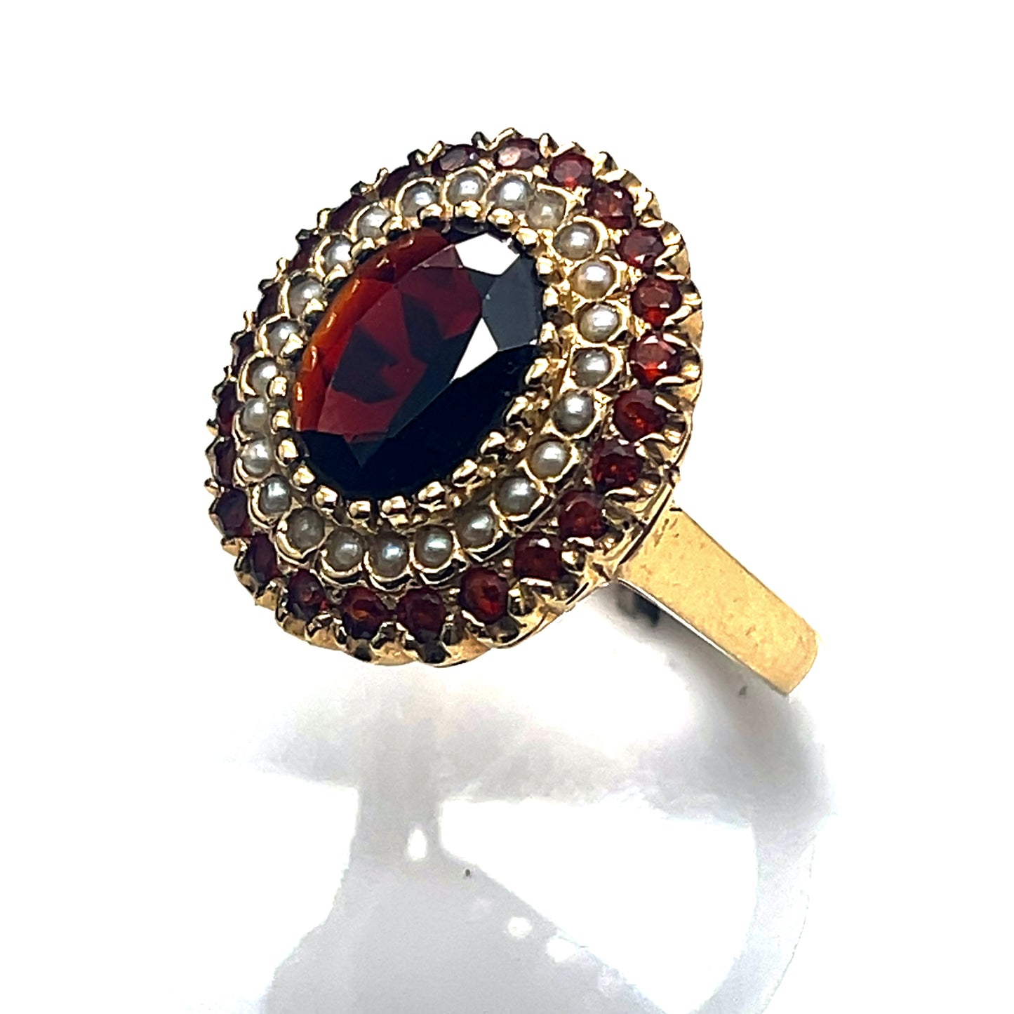 Garnet and Pearl 14k Gold Ring