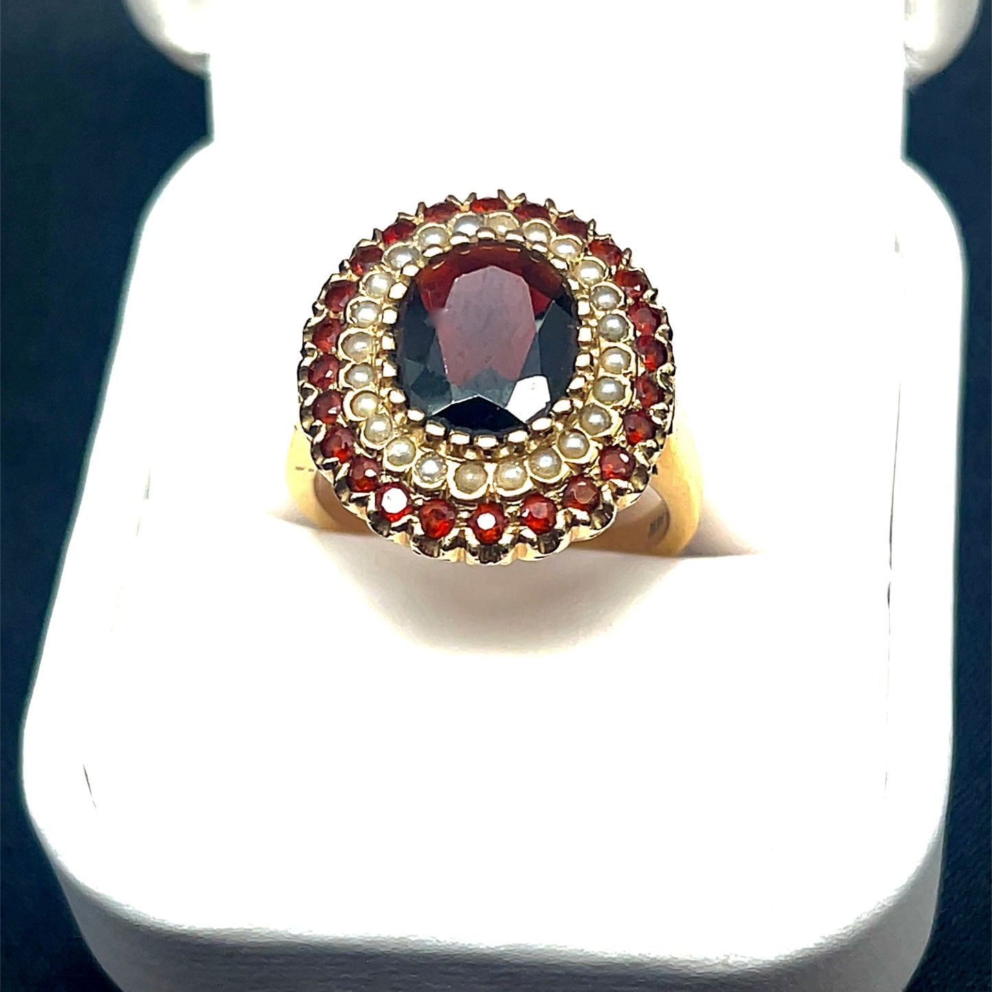 Garnet and Pearl 14k Gold Ring