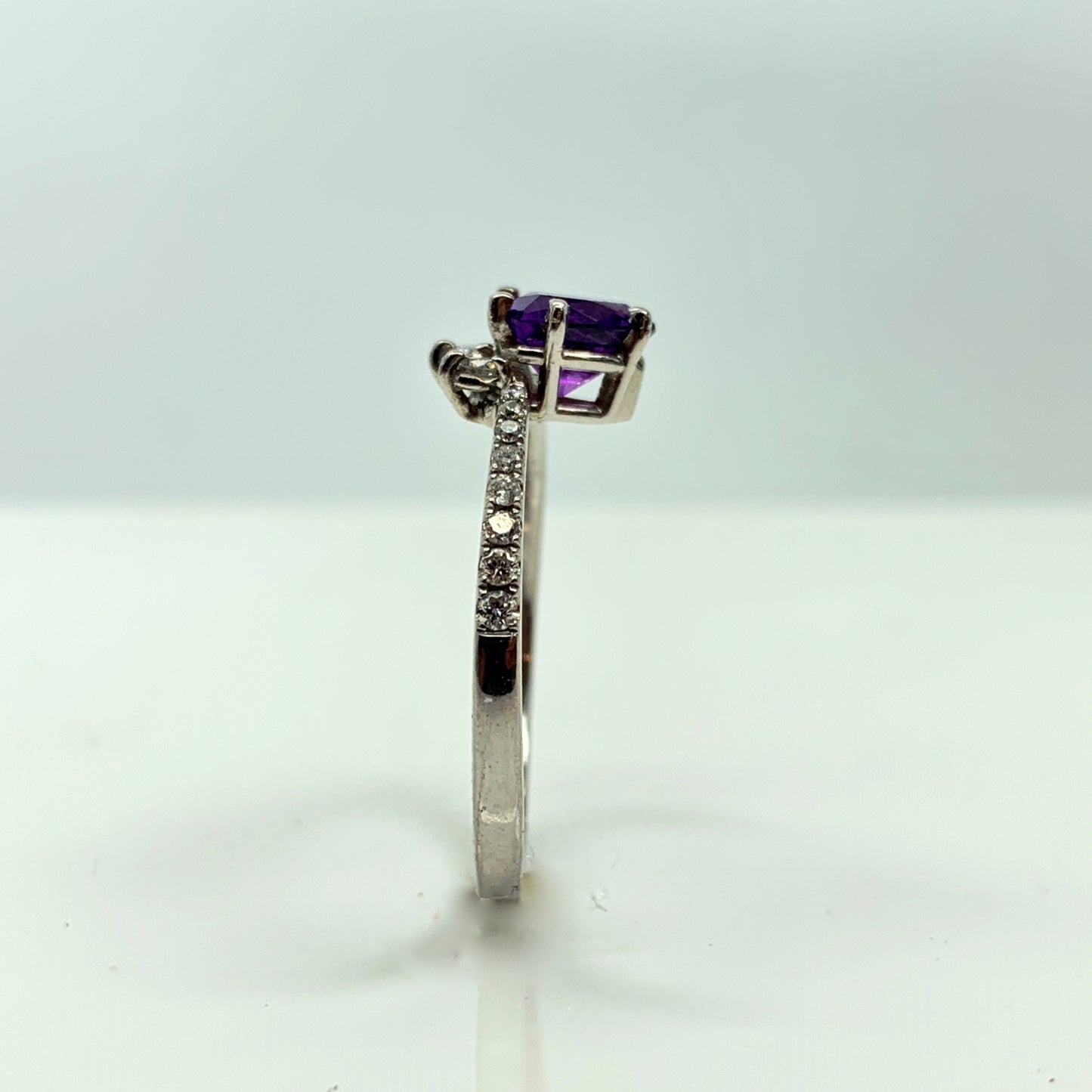 Amethyst and Diamond 14k White Gold Ring
